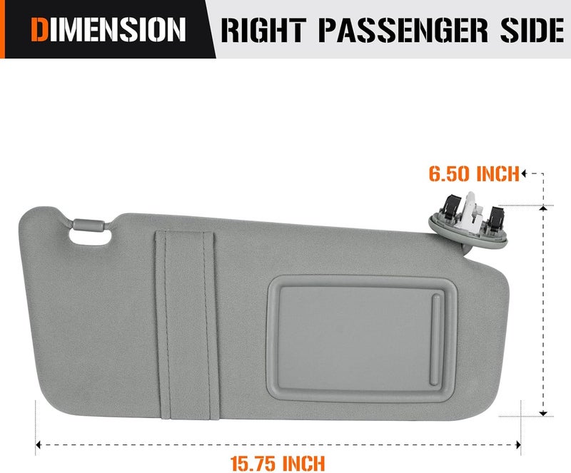 AEagle Sun Visor with Light for Toyota Camry 2007-2011 with Sunroof, Right Passenger Side Gray Sunvisor Replace 74320-06800-B0 - Image 5
